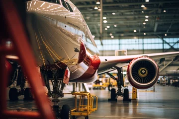Foto op Canvas Passenger aircraft on maintenance of engine and repair in airport hangar © pilipphoto