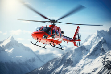 Rescue helicopter landing on the mountain