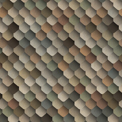 Seamless repeating pattern. Honeycomb design with multicolored hexagons in shades of brown and beige. Abstract geometric background with paper effect texture. Ornamental illustration.