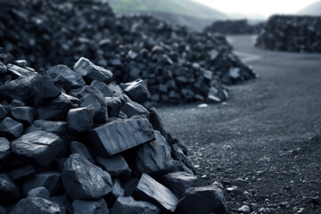 Piles of coal on the surface of a coal mine - obrazy, fototapety, plakaty