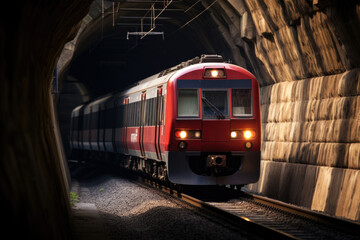 Obraz premium Train exiting the tunnel