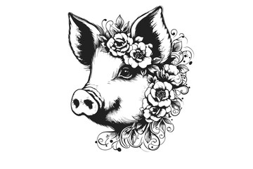 Pig in Petals: The Adorable Floral Swine - Vector Farm Animal Art