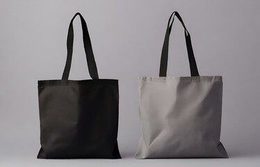 Generative AI Craft, Stylish Empty Black Tote Bag Mockup Against a Subtle Grey Backdrop
