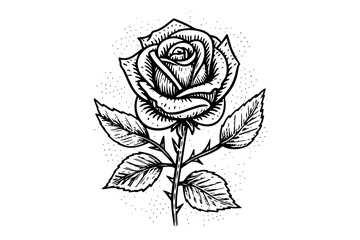 Elegant Rose. Vintage simple line art. Hand drawn ink sketch. Engraving vector illustration - obrazy, fototapety, plakaty