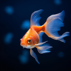 Goldfish, photography, orange, sleek, shimmering, freshwater aquarium, tranquil, LED aquarium lights, vibrant orange and blue Generative AI