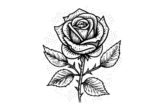 recommend clip art: Elegant Rose. Vintage simple line art. Hand drawn ink sketch. Engraving vector illustration