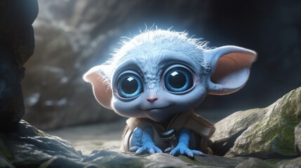 a small adorable and curious elf with big blue eyes hi.Generative AI