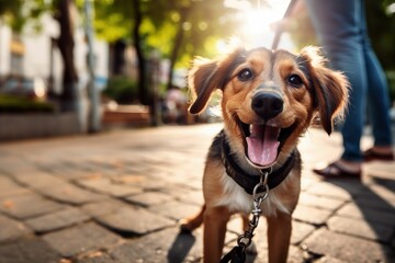 Pet Dog Leash Animal Selective Focus Outdoors - obrazy, fototapety, plakaty