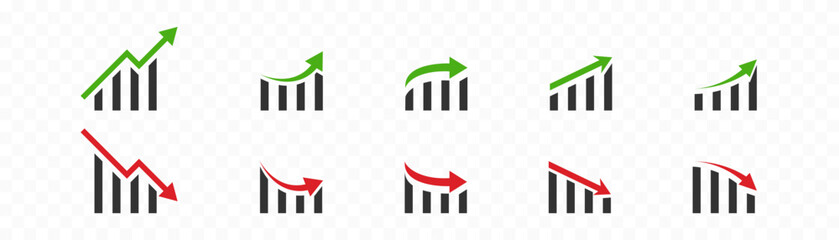 Growth and decline of company profits Isolated vector icon. Company performance indicator. Growing graph icon graph sign.