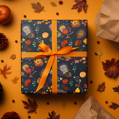 gift box with ribbon on autumn/fall background