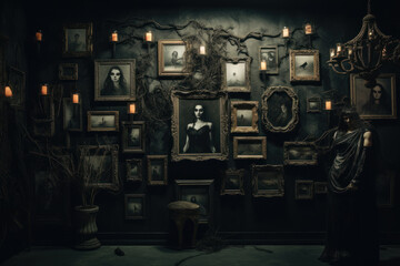 Obraz na płótnie Canvas illustration portrait of a vampire in a frame on a dark background for Halloween