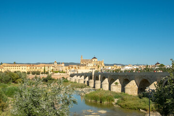 Cordoba, Spain. Roman Bridge and Mezquita - Great Mosque - Cathedral on the Guadalquivir River