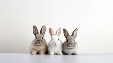 Obraz premium A charming group of cute rabbits against a minimalist backdrop 