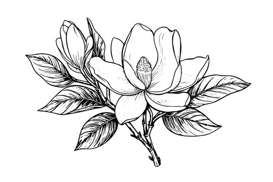 Magnolia flower hand drawn ink sketch. Engraving vintage style vector illustration