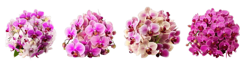 Fototapeta na wymiar Large flower arrangement or bouquet with many orchids isolated on transparent background generative ai