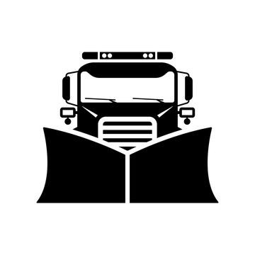 recommend clip art: Truck snowplow icon. Snowblower. Black silhouette. Front view. Vector simple flat graphic illustration. Isolated object on a white background. Isolate.