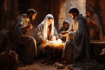 Holy moment of Jesus' birth - obrazy, fototapety, plakaty