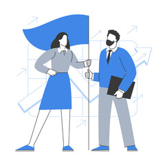 Man and woman raised flag