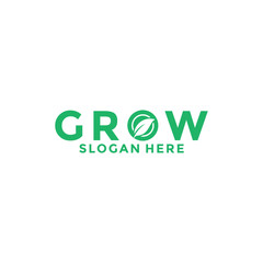 Grow logo design lettering vector template, letter O with leaf logo vector
