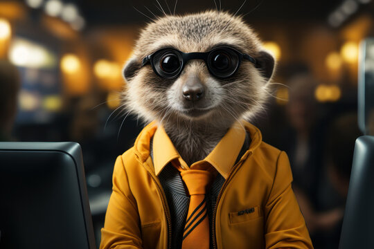 A meerkat as a customer service representative, emphasizing the role of animals in providing service and support. Generative Ai.