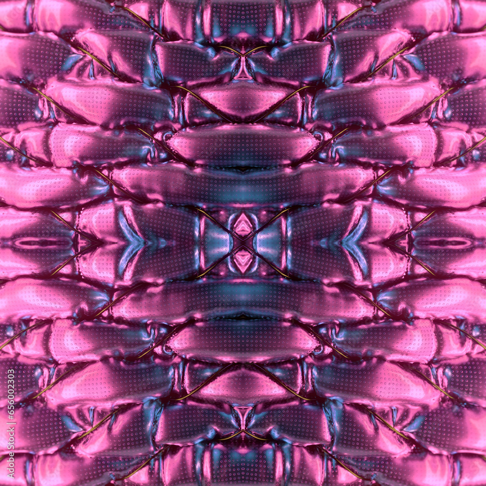 Poster Abstract symmetrical pattern of metallized silver foil cylinders filled with air. 3d rendering digital illustration