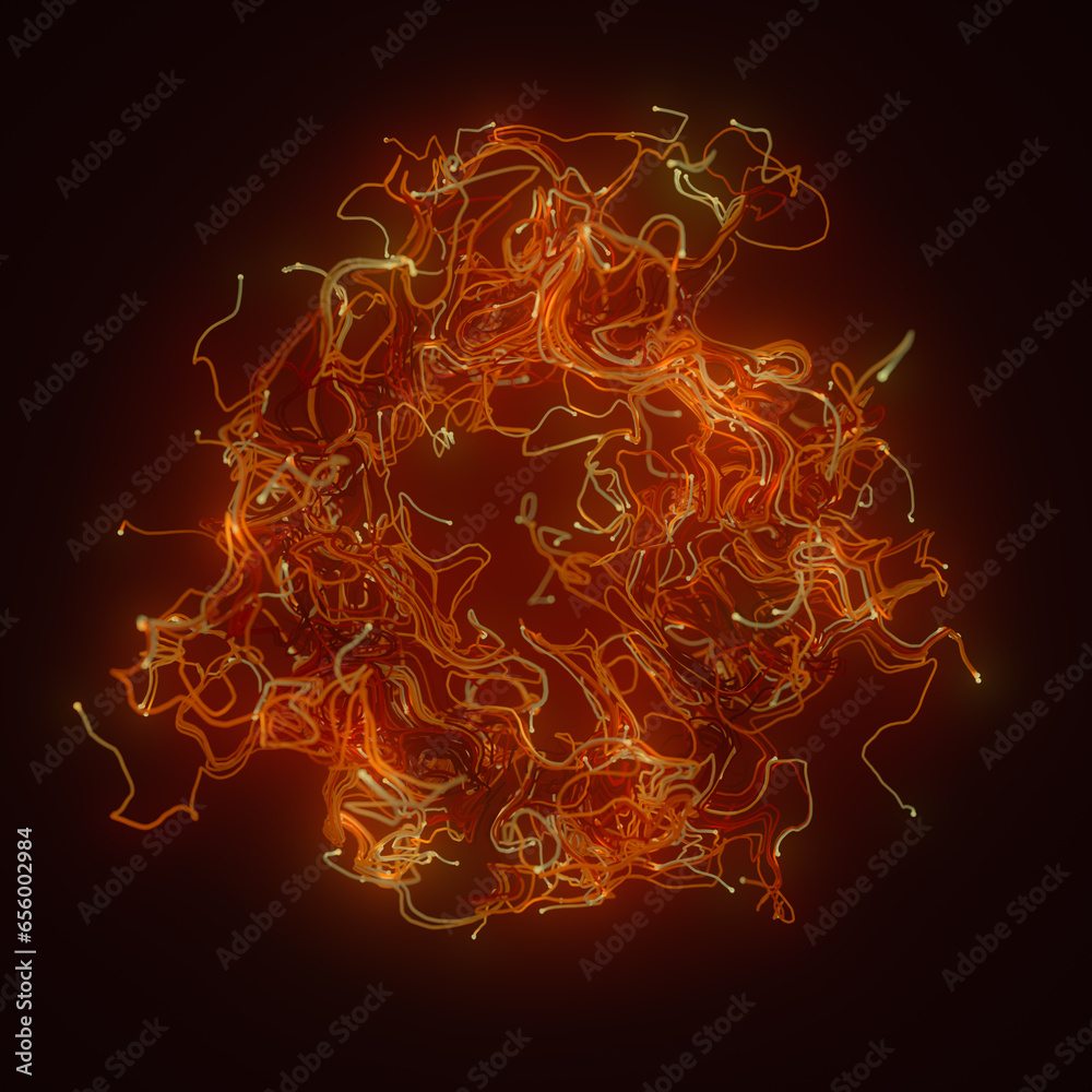 Poster An intricate weave of thin, bright orange lines creates a fascinating swirling pattern. 3d render digital illustration