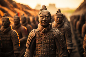 The Terracotta Army of Qin Shi Huang, a vast army of clay soldiers guarding the tomb of China's first emperor. Generative Ai. - obrazy, fototapety, plakaty