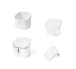 Electric water dispenser for pets, fountain drinker for cats, isolated on white background