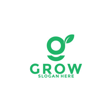 Grow logo design lettering vector template, letter G with leaf logo vector