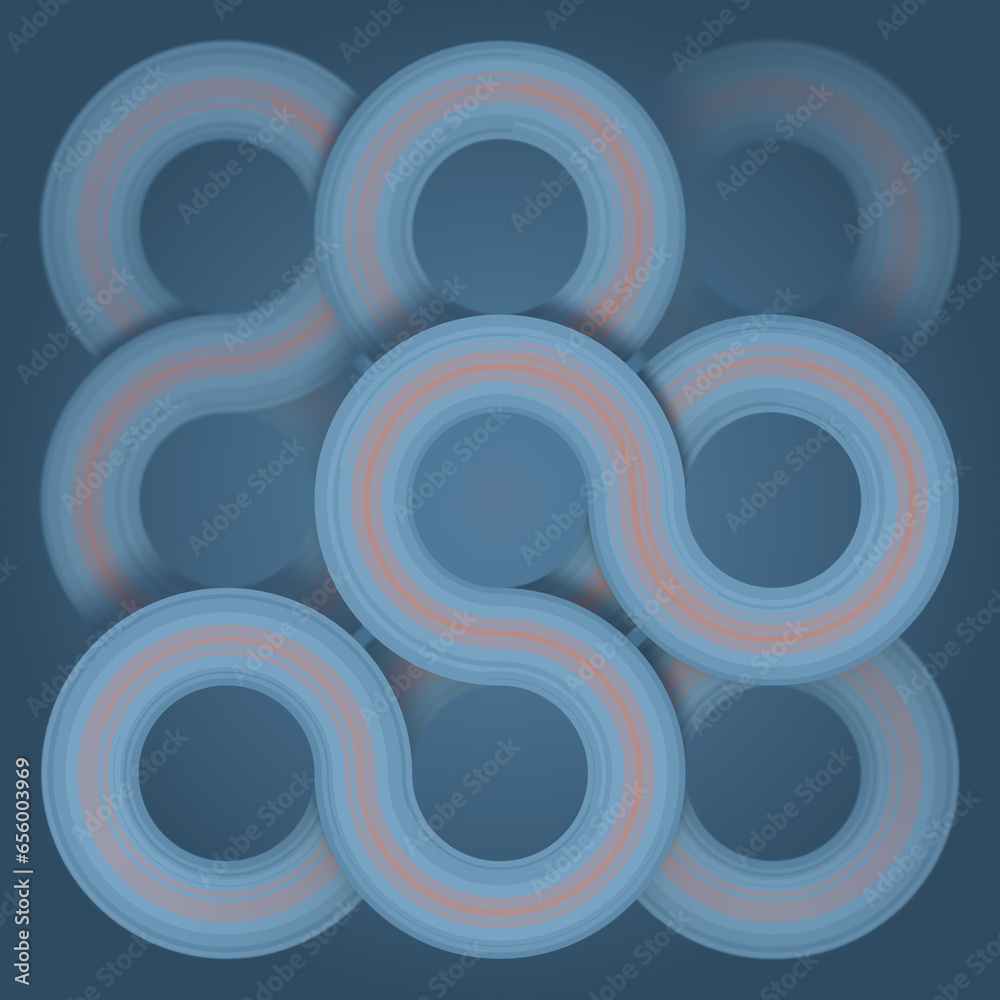 Leinwandbilder pattern of rounded lines with texture in muted blues and reds. 3d rendering digital illustration