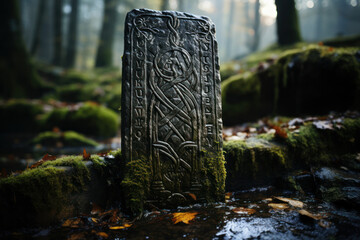 A Viking runestone inscribed with tales of conquest and exploration, found across Northern Europe....