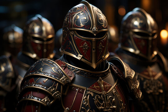 The medieval code of chivalry, emphasizing honor, bravery, and loyalty among knights. Generative Ai.