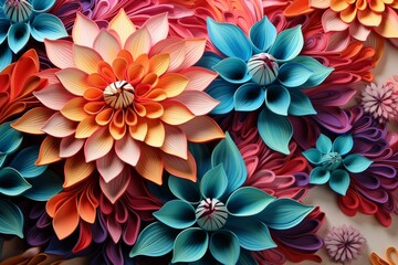 3D Painting of mulicolered Flowers Origami Background Art