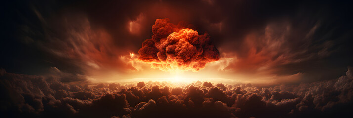 Nuclear bomb explosion in cosmos space. Concept of world nuclear war threatening end of civilization - obrazy, fototapety, plakaty