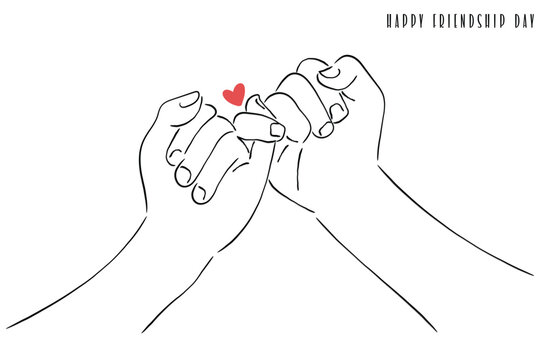 hands with heart line art. line art vector of friendship day. friends and support shown by hand holding.