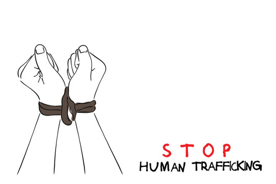 Stop human trafficking line art illustration