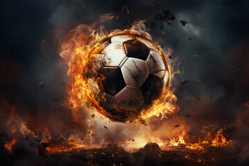 Fototapeta premium Football ball on fire, ai generated