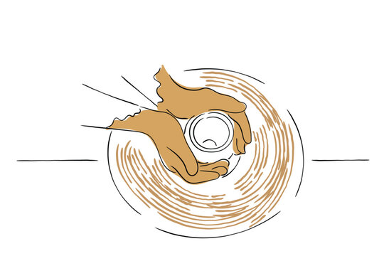 potter's hands shaping clay on wheel clip art preview