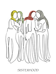 vector art of hijabi women together. empowered women of arabia.