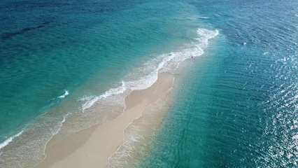 Selbstklebende Fototapete Zanzibar Aerial drone view of exotic Nakupenda island on Zanzibar archipelago. This tiny sandy island is surrounded by an incredible turquoise crystal clear water of Indian ocean. Nakupenda beach, Zanzibar