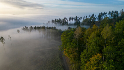 Sonnenaufgang im Sauerland mit Nebel - 656012583