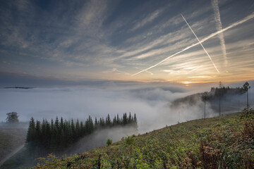Sonnenaufgang im Sauerland mit Nebel - 656012952