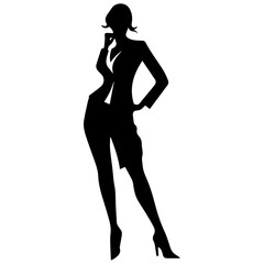 Vector silhouette of a slim young woman standing, black color, isolated on white background