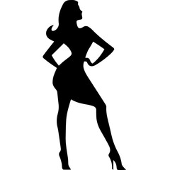 Vector silhouette of a slim young woman standing, black color, isolated on white background