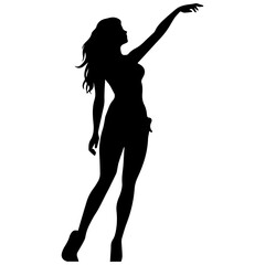 Vector silhouette of a slim young woman standing, black color, isolated on white background