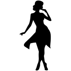 Vector silhouette of a slim young woman standing, black color, isolated on white background