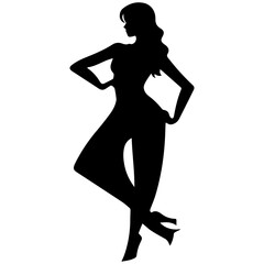 Fototapeta premium Vector silhouette of a slim young woman standing, black color, isolated on white background