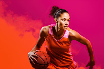 A biracial basketball player spinning basketball - Powered by Adobe
