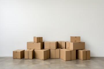 Stacked cardboard boxes on a white wall Generative Ai