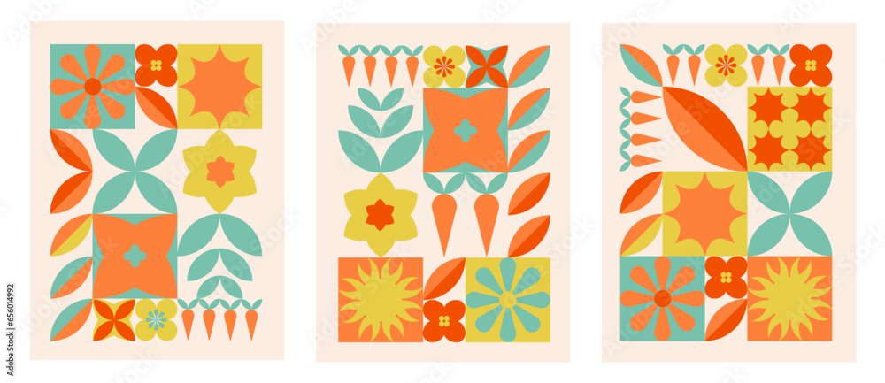 Poster set of modern geometric background. abstract nature. seamless pattern in bauhaus style. vector botan